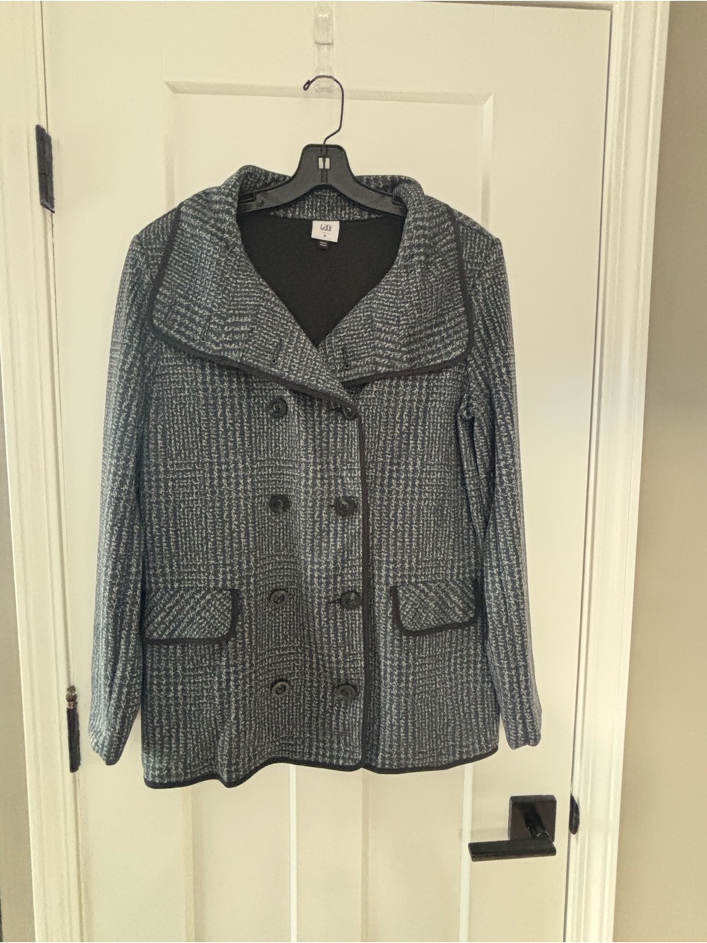 CAbi Double-Breasted Blue-Gray Textured Pea Jacket Chill Jacket 4880 new